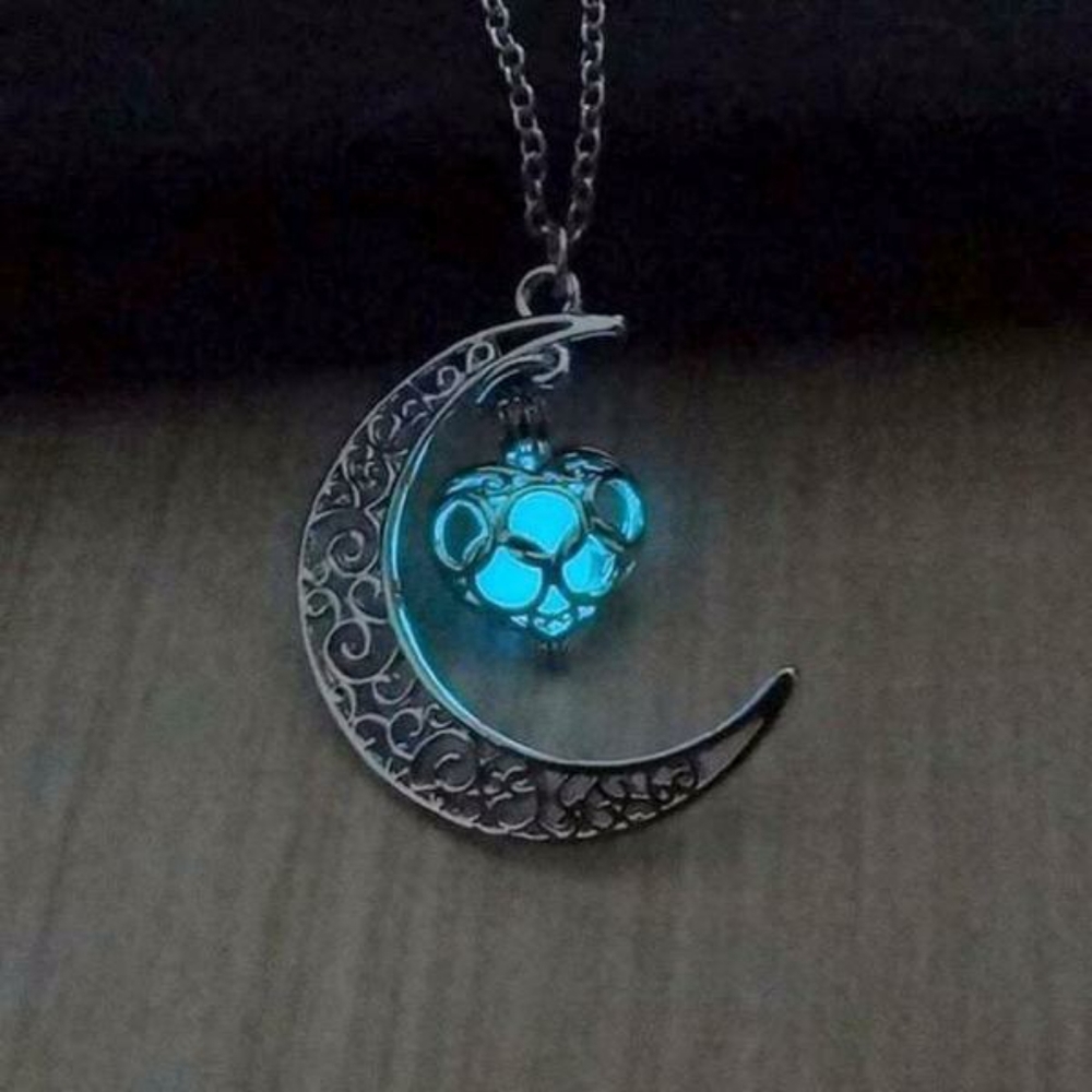 Glow in the dark crescent moon necklace